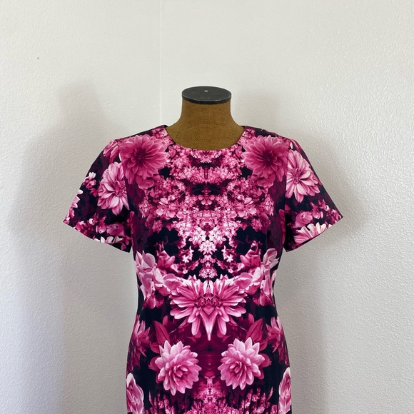 Michael Kors Women's New Pink Gardens Floral Short Dress Size 12 Dahlias Bouquet - Picture 2 of 14